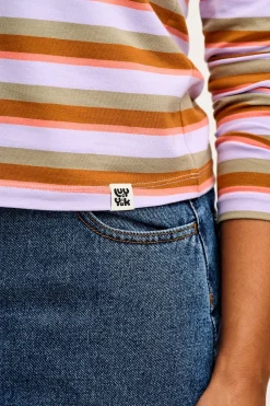 Clearance Rey - Long Sleeve Cotton Top in Iris Stripe Print All Tops & Tees|Long Sleeve Tops