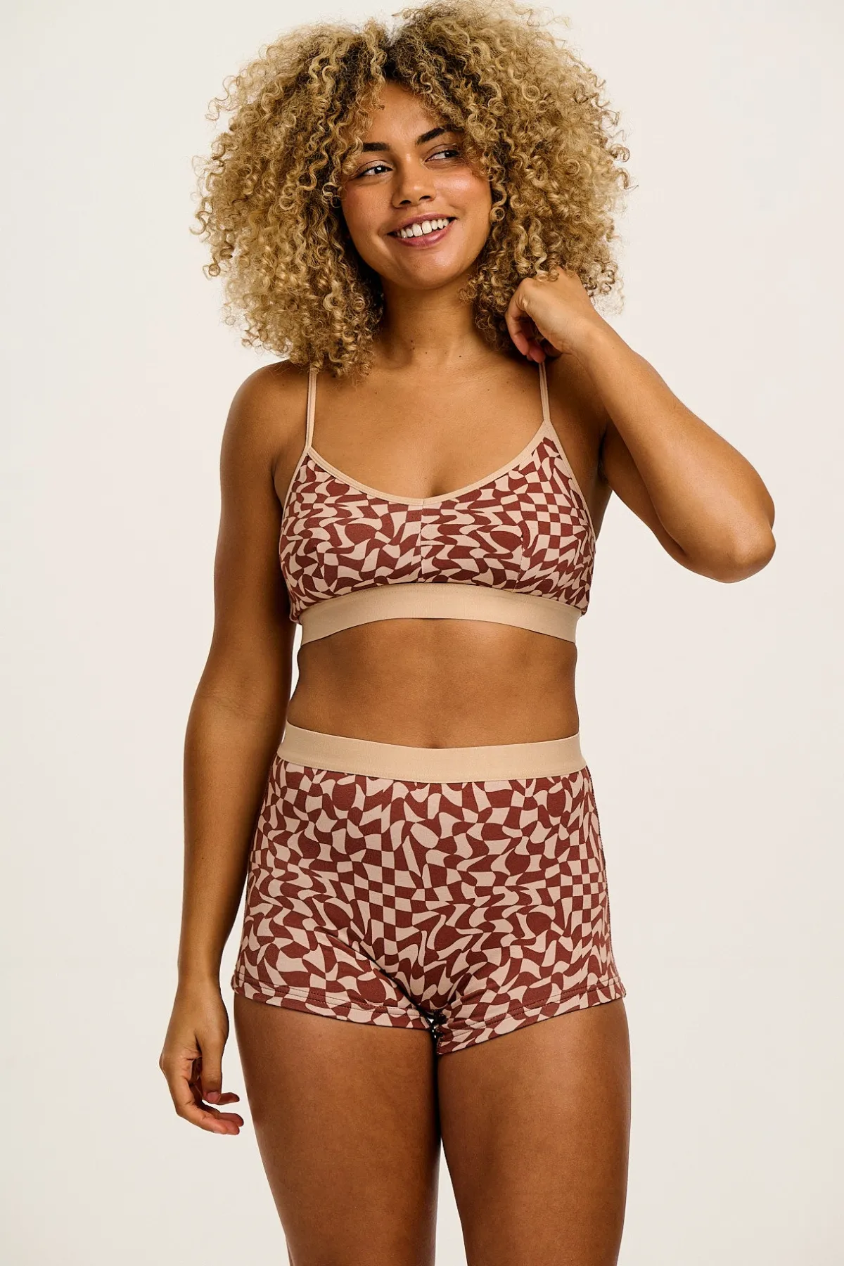 Outlet Ruby - Crop Top Cotton & Bamboo Bralette in Amara Grid Print All Tops & Tees|All Underwear