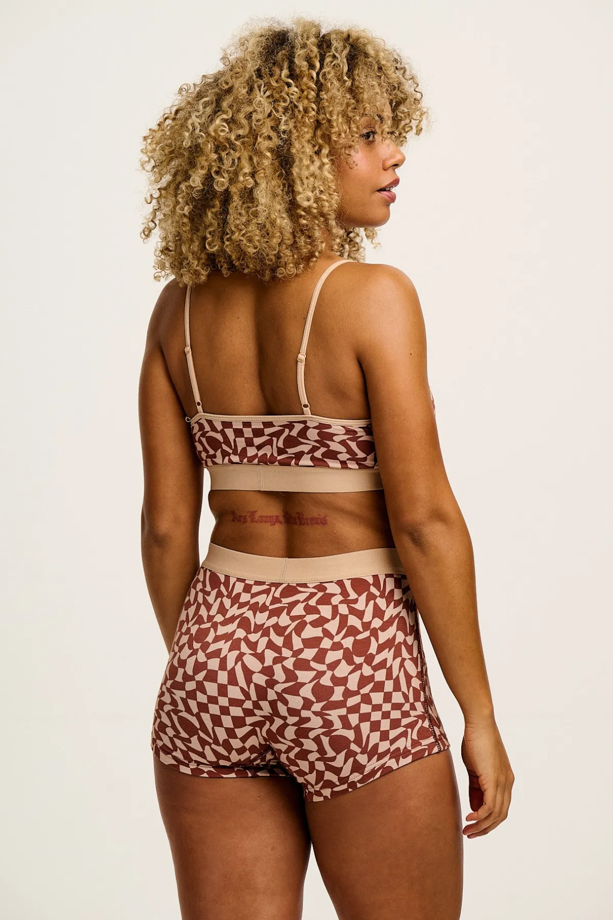 Outlet Ruby - Crop Top Cotton & Bamboo Bralette in Amara Grid Print All Tops & Tees|All Underwear