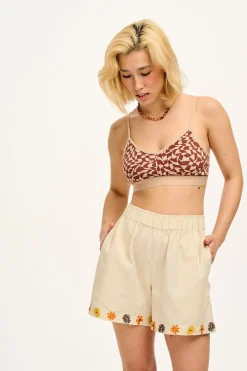 Outlet Ruby - Crop Top Cotton & Bamboo Bralette in Amara Grid Print All Tops & Tees|All Underwear