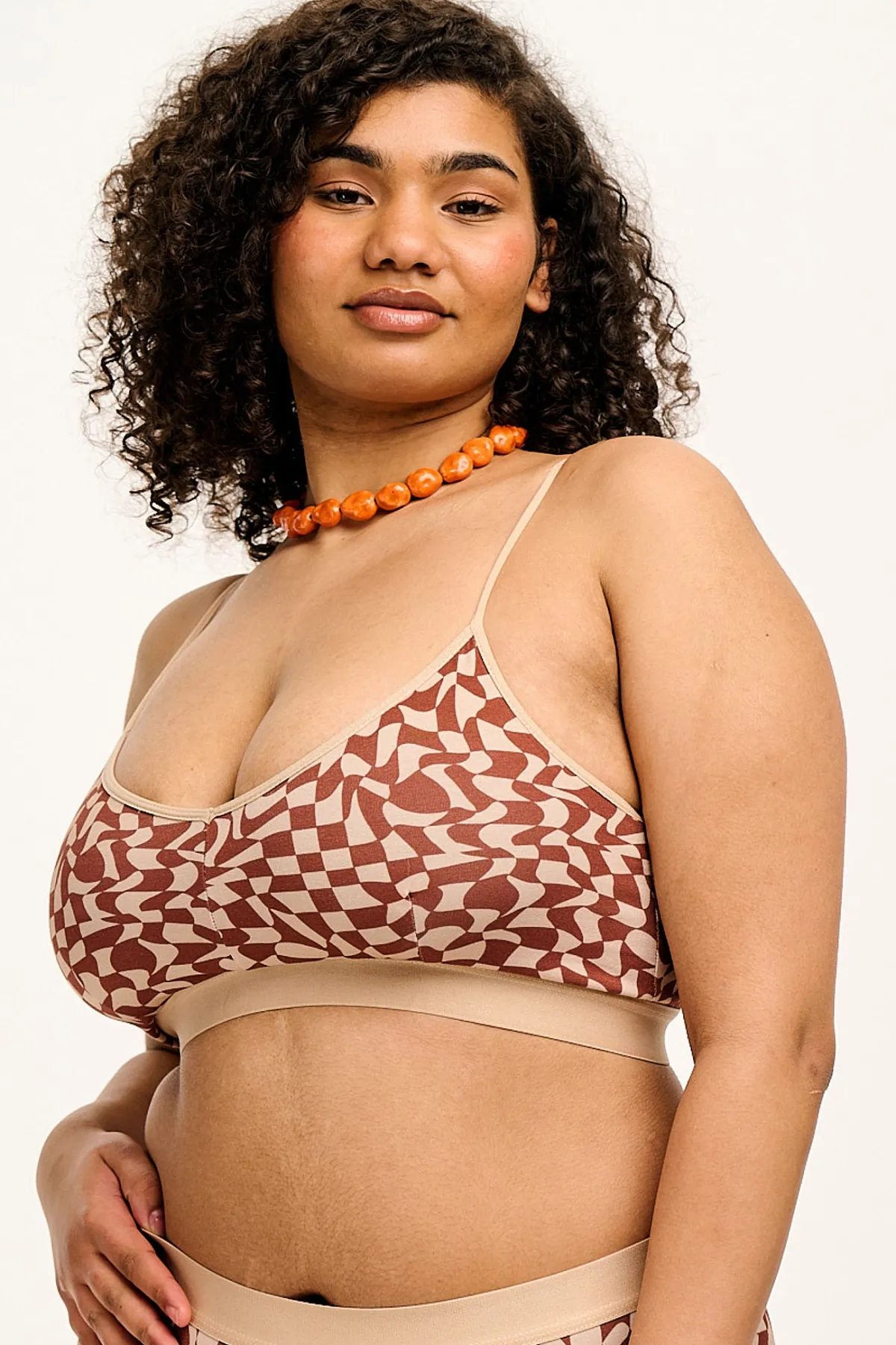 Outlet Ruby - Crop Top Cotton & Bamboo Bralette in Amara Grid Print All Tops & Tees|All Underwear