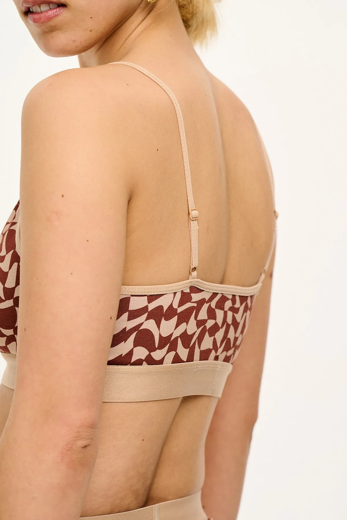 Outlet Ruby - Crop Top Cotton & Bamboo Bralette in Amara Grid Print All Tops & Tees|All Underwear