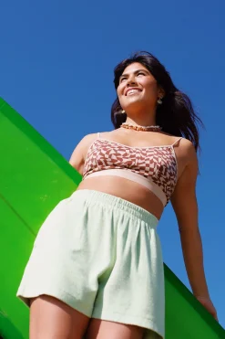 Outlet Ruby - Crop Top Cotton & Bamboo Bralette in Amara Grid Print All Tops & Tees|All Underwear