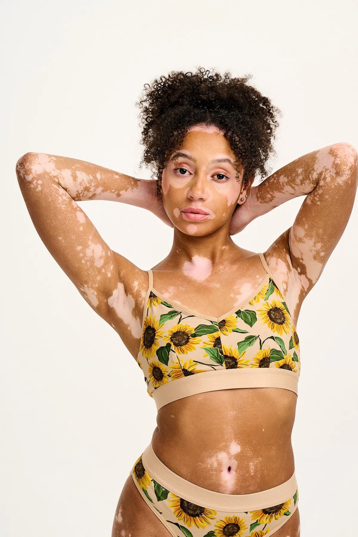 Sale Ruby - Crop Top Cotton & Bamboo Bralette in Cream Sunflower Print All Tops & Tees|All Underwear