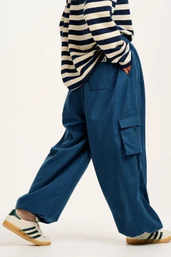 Best Rumi - Cargo Brushed Cotton Trousers in Deep Teal All Bottoms|Trousers