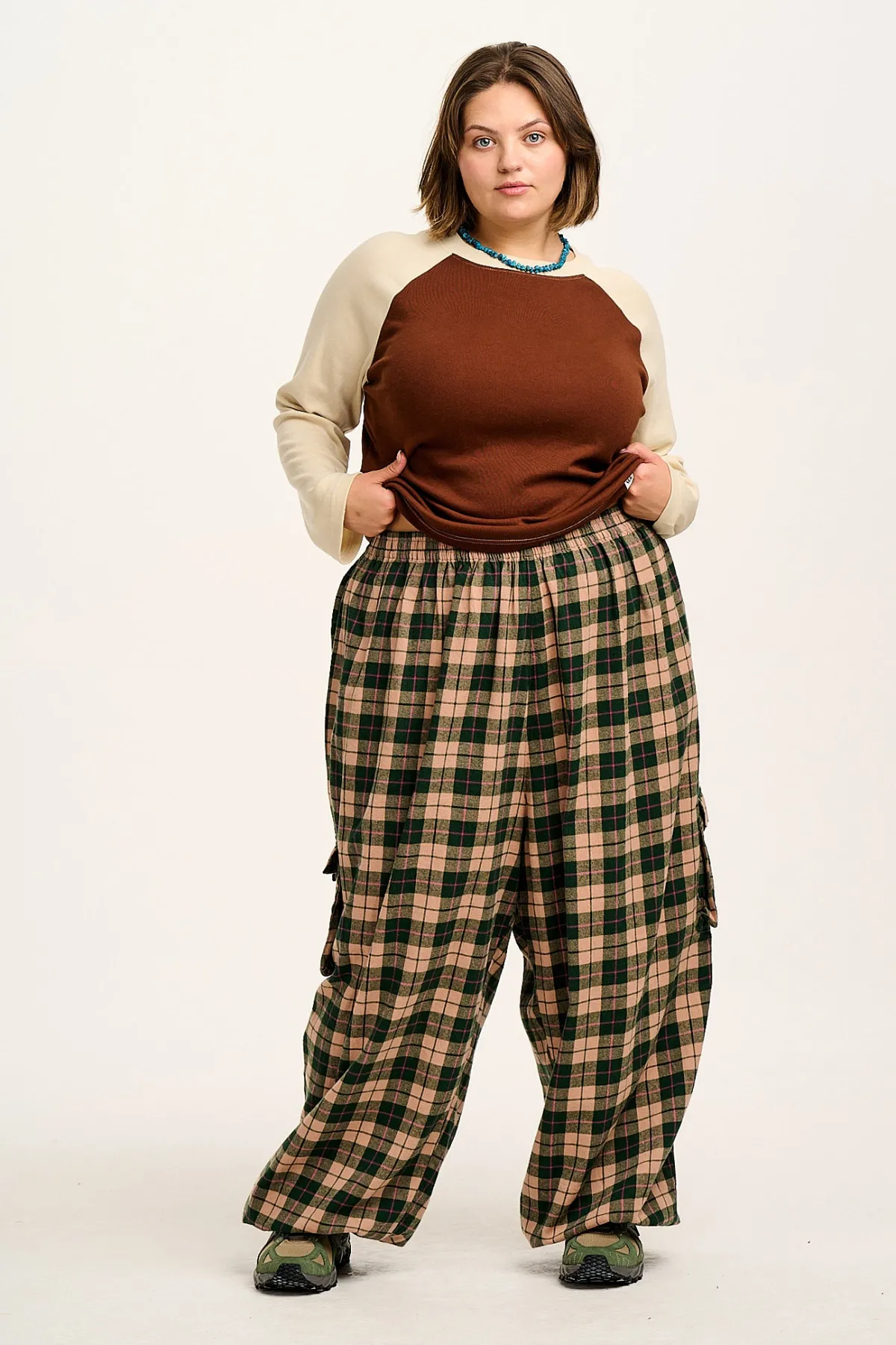 New Rumi - Cargo Brushed Cotton Trousers in Annie Tartan Print All Bottoms|Trousers