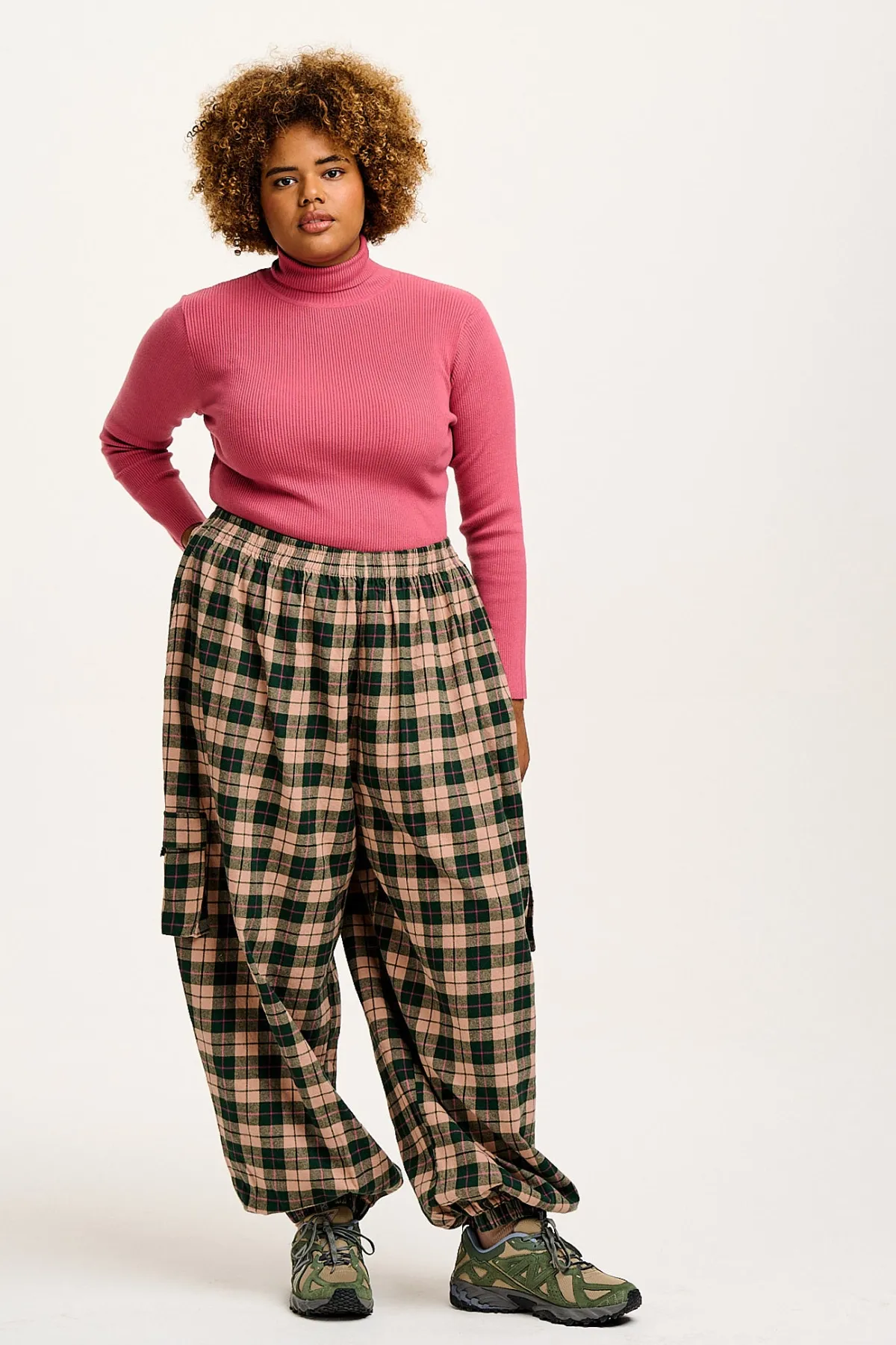 New Rumi - Cargo Brushed Cotton Trousers in Annie Tartan Print All Bottoms|Trousers
