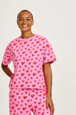 Online Sabrina - Soft Pyjamas in Pink Heart Cupid Print All Nightwear