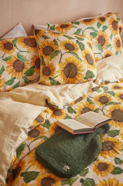 Hot Yolanda - Soft Cotton Bed Sheets in Cream Sunflower Print All Accessories|Homeware