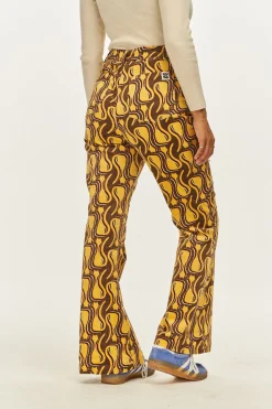 Outlet Ziggy - Flare Corduroy Trousers in Feline Fine Print All Bottoms